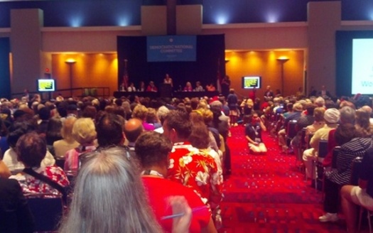 PHOTO: A packed house at the Democratic Women's Caucus in Charlotte, N.C.  Photo credit: Stephanie Carroll Carson, Public News Service.