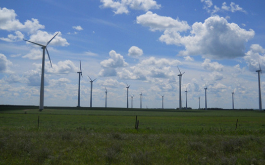 PHOTO: Wind turbines dot the landscape in Pipestone County in southwest Minnesota. The Center for Rural Affairs says more high voltage transmission lines will help get wind generated electricity on the grid. CREDIT: cariliv