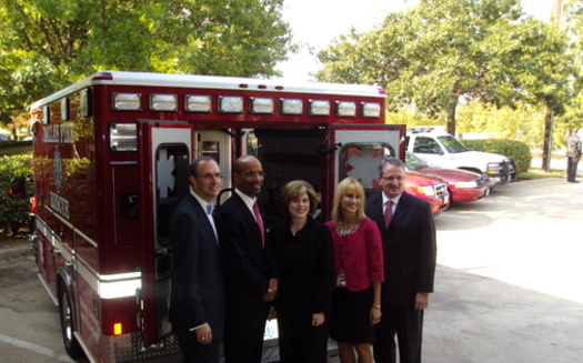 PHOTO: The American Heart Association says the Caruth Grant Initiative through the Communities Foundation of Texas helped fill equipment gaps for Dallas County EMS agencies and streamlined the protocol for heart attack care. L to R: Brent Christopher, Dr. Clyde Yancy, Nancy Brown, Midge LaPorte Epstein and Dr. John Warner. CREDIT: AHA