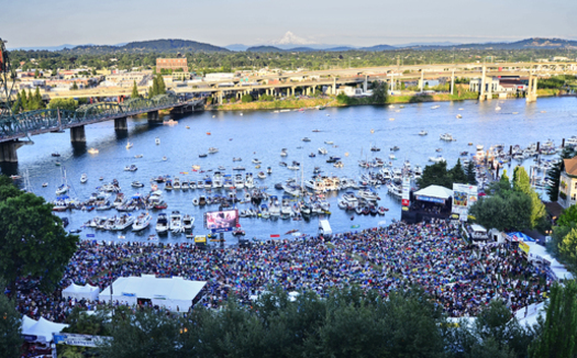 PHOTO: Music-lovers from around the world converge on the downtown Portland waterfront over the July 4th weekend for music and fireworks at the Waterfront Blues Festival. Credit: Joe Cantrell for Oregon Food Bank.
