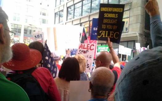 Protesters on Thursday outside ALEC meeting in downtown Chicago   Photo courtesy of: Chicago Federation of Labor