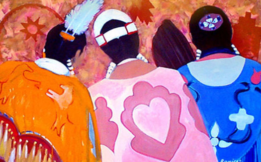 This art work symbolizes the Wisconsin Inter-Tribal Pink Shawl Initiative, a new program to bring breast cancer information to the state's American Indian women.