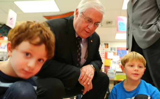 PHOTO: As part of American Education Week, Dennis Van Roekel of the National Education Association meets with schoolchildren. The Massachusetts Teachers Association and NEA are acknowledging the role played by school workers outside the classrooms in student safety. Photo courtesy NEA