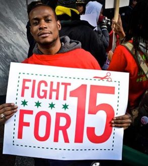 PHOTO: Fast-food workers in 100 other cities are demanding a $15-an-hour wage. wage. Photo courtesy of Fight for 15.