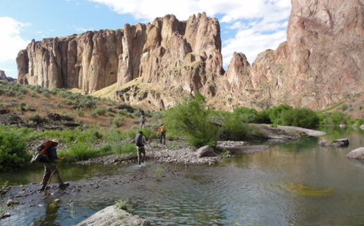 PHOTO: ONDA staff and volunteers survey a section of the Oregon Desert Trail in 2011, along the West Little Owyhee River in the Owyhee Canyonlands. Photo credit: Jeremy Fox.