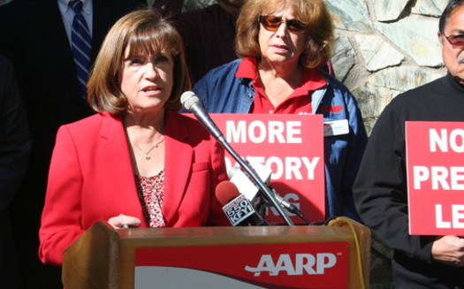 PHOTO: Rep. Debbie McCune-Davis speaks against HB 2526, which would allow sharply higher interest rates and fees on small consumer loans made to Arizona borrowers. CREDIT: Doug Ramsey.