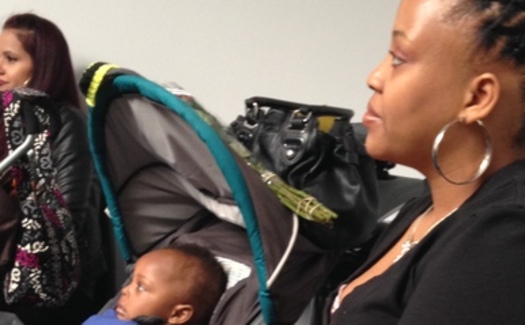 PHOTO: Sabine and Aiden lived out of the boy's stroller at South Station and in an emergency room until qualifying for shelter admission. Commonwealth doctors and educators are joining advocates urging a change in eligibility requirements for emergency shelter. Credit: MLRI.