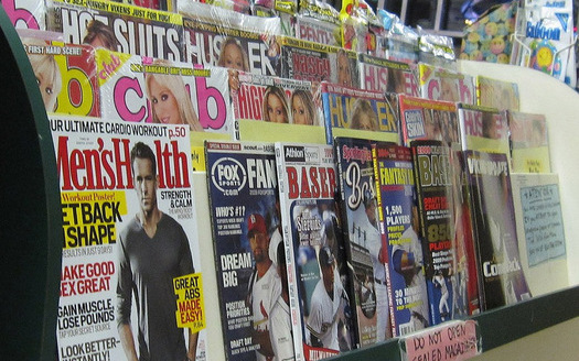 PHOTO: Stores make an attempt at propriety in displaying adult magazines with covers partially hidden, but teens have easy access online. Experts say it distorts what they view as healthy relationships and body image. Photo credit: Ed Kohler