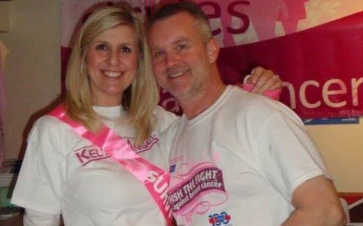 PHOTO: Wisconsin cancer survivor Kelly Krohn, shown here with her fiancee Scott, getting ready for the Making Strides Milwaukee walk, has become one of the top fundraisers in the Midwest for the American Cancer Society. Photo courtesy of Krohn.