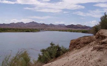 PHOTO: Seven California counties depend heavily on Colorado River water, and a new study by Arizona State University quantifies just how much their economies would suffer if less water is available. Photo of Palo Verde Dam near Blythe, Calif., by Sandra J. Owen-Boyce, U.S. Geological Survey.