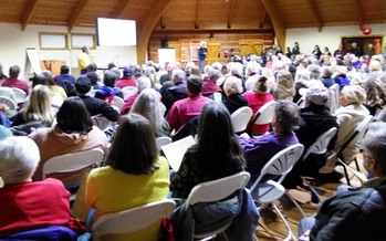 Concerns over fracking in Kentucky have produced large turnouts at public meetings, including this one earlier this year in Berea. There's another meeting on oil and gas development tonight in Hazard. Credit: Greg Stotelmyer.