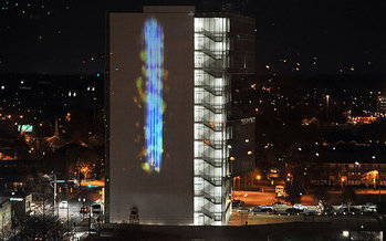 A free public art display on a downtown Raleigh building will illustrate the amount of particulate matter in the air in real-time. (Nancy Pierce)