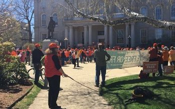 Protesters joined hands in Concord Sunday to protest the Northern Pass power line project (B. Tilton). 