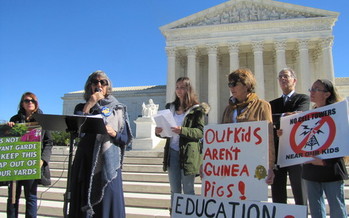 The National Coalition For Responsible Technology is calling for a moratorium on cell towers and cell antennas near homes, hospitals, schools and children's recreation areas. Ellen Marks, director of the California Brain Tumor Association, speaking.   (Theodora Scarato/NCRT)