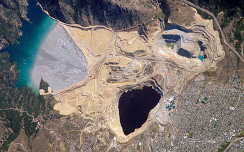 The Berkeley Pit in Butte is one of the largest EPA Superfund sites in the country. (NASA/Wikimedia Commons)